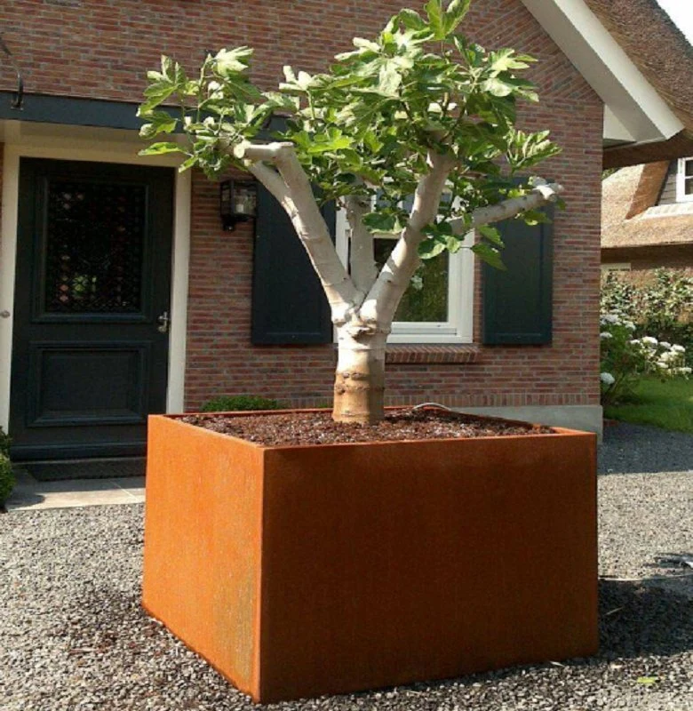 Plantadoras de acero de Corten cuadradas grandes macetas de sembradora al aire libre para árbol