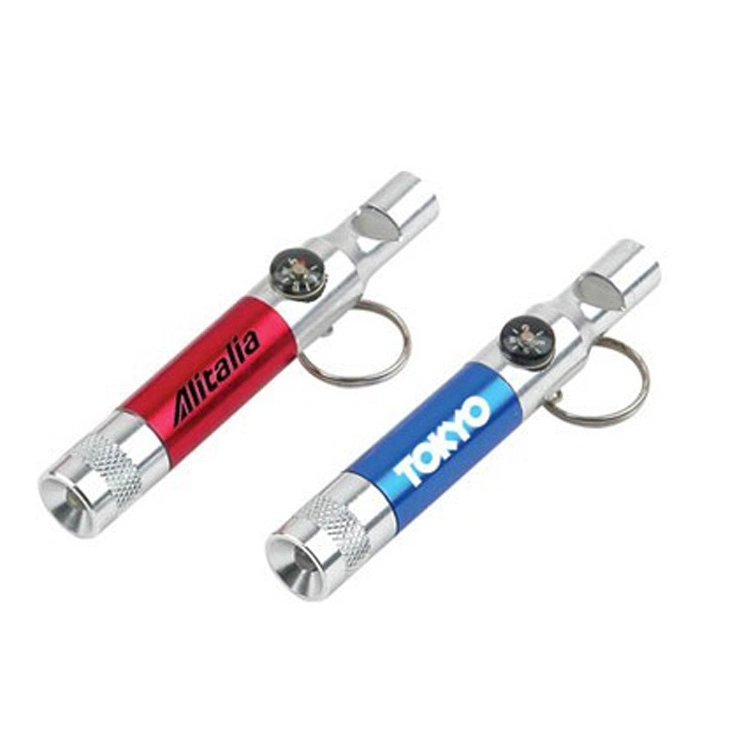 Porte-clés mode personnalisé en métal Mini Whistle LED Compass avec logo