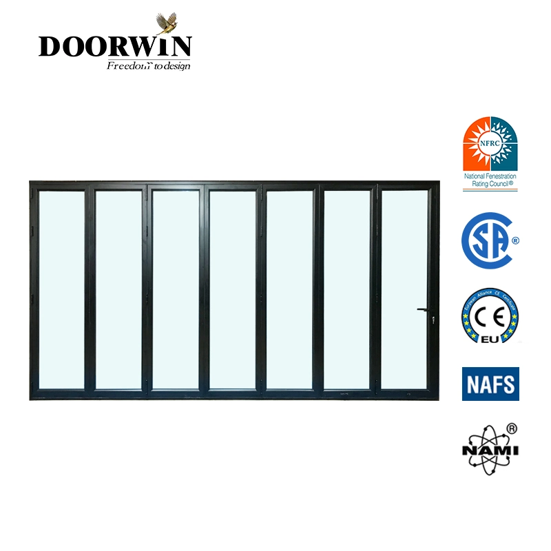 Doorwin Nfrc Nafs Standard américain Moderne Quincaillerie allemande Portes d'entrée personnalisées Portes d'entrée coupe-tempête en aluminium à rupture de pont thermique Portes pliantes commerciales en aluminium métallique.