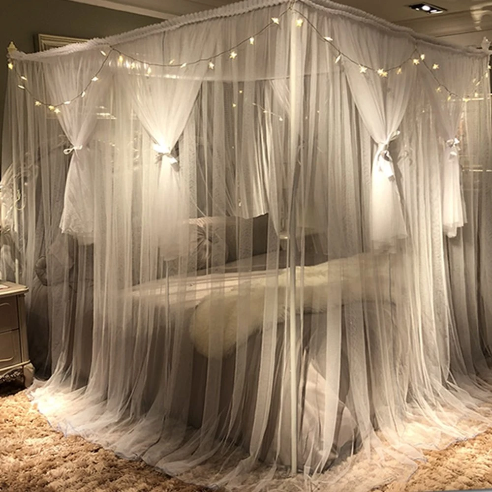 Corner Post Bed Canopy Curtain Cozy Drapes Princess Bedroom Decoration Net