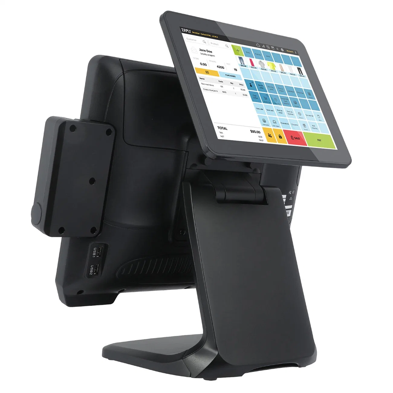 Sistema pos tudo-em-um de 15 polegadas Hot com ecrã duplo Registo de dinheiro Windows Máquina de pos de tablet para supermercado caixa até