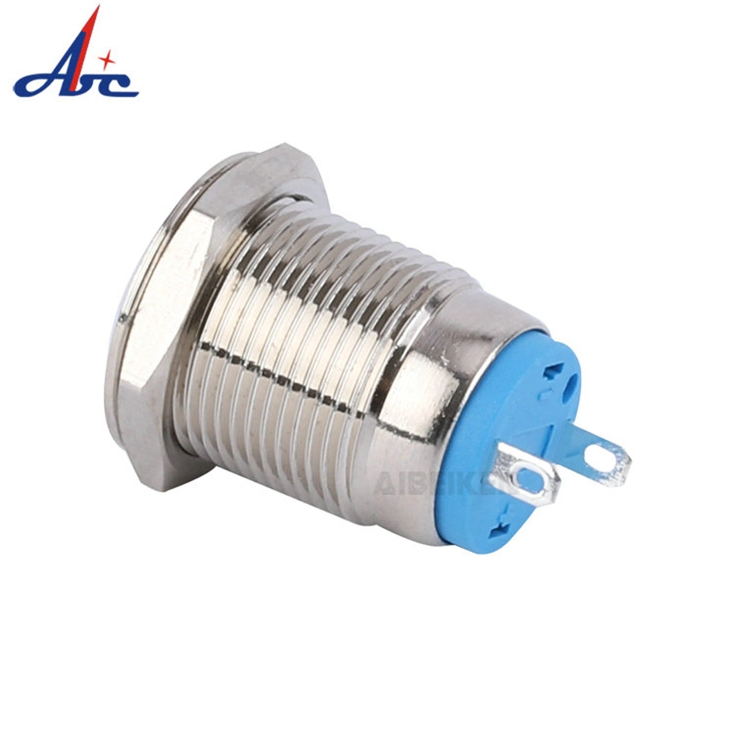 16mm 12V High quality/High cost performance  Flat Head Stainless Steel Momentary Metal Push Button Switch with 2 Pins