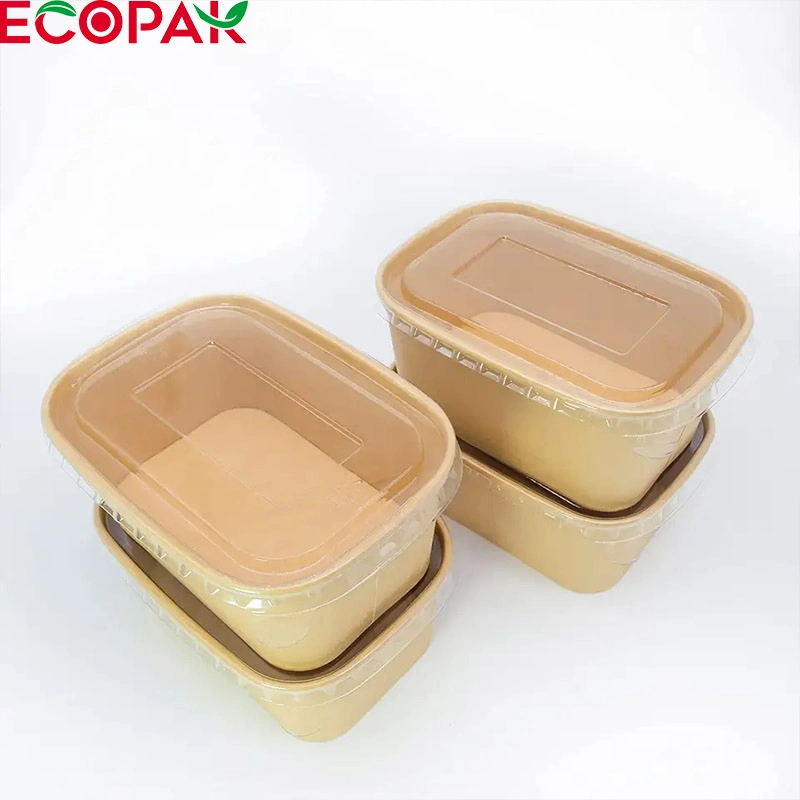 Custom biodegradable Kraft papel cuencos Embalaje de alimentos forma rectangular ensalada Recipientes de fruta