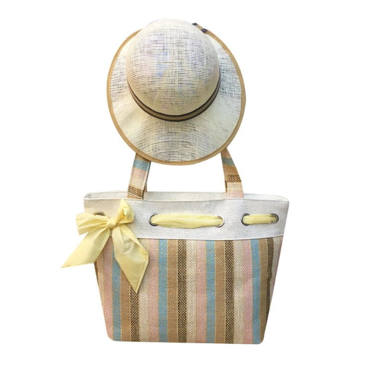 Atacado Summer Ladies Beach Hat personalizado mulher palha chapéu com Conjunto de sacos de praia