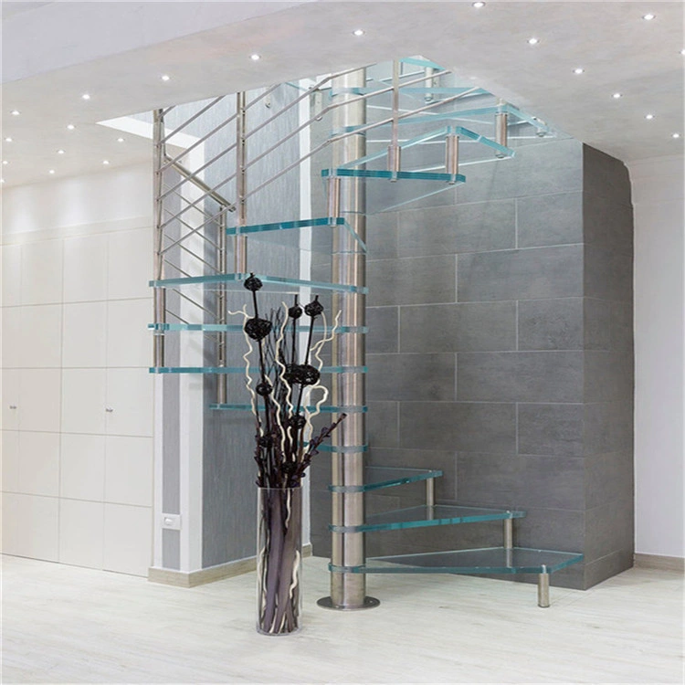 Highest Quality Classic Spiral Stairs with Stair Glass Tread and Stainless Steel Balustrade