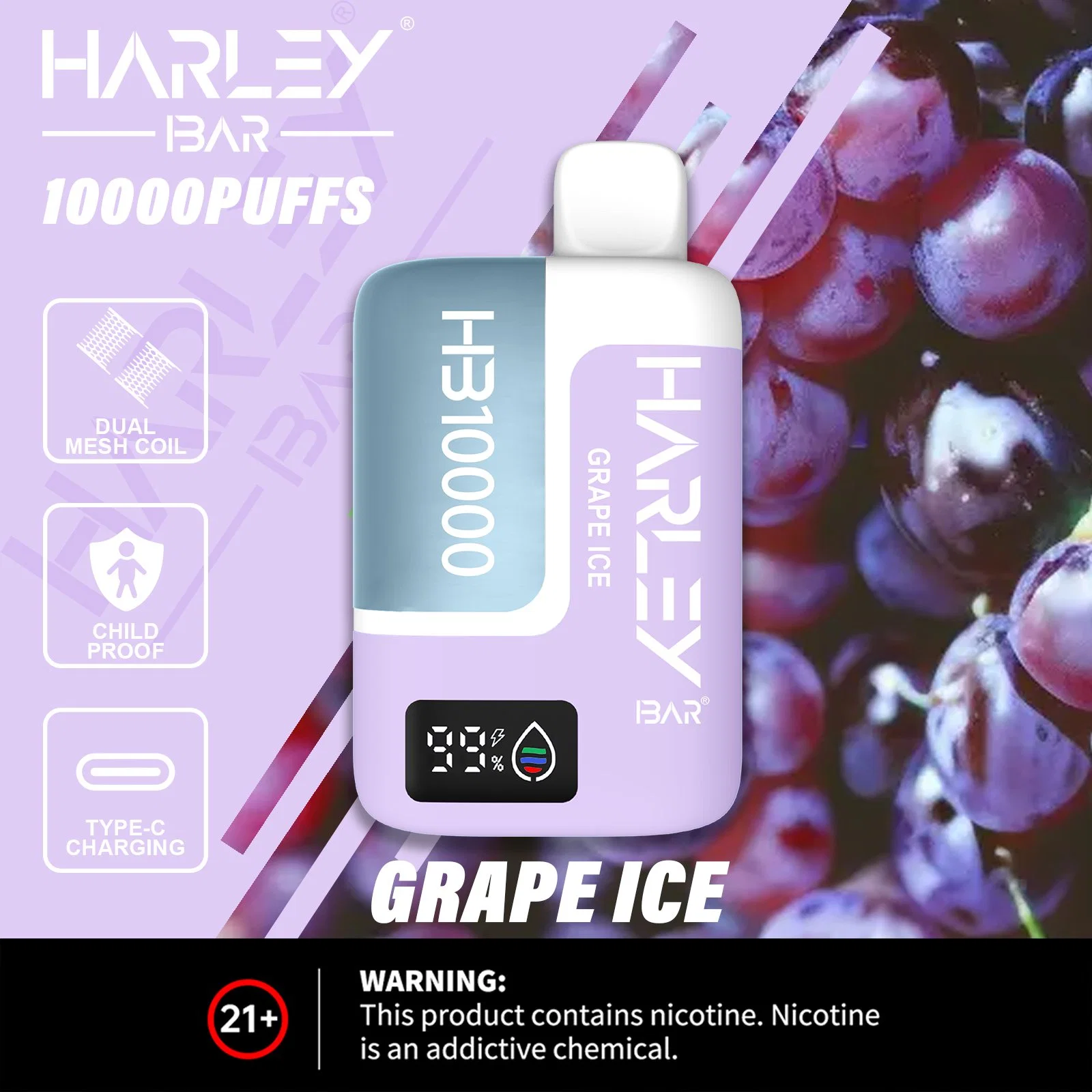 Harleybar Hb10000 Puffs descartáveis Vape Dual Mesh Coil and Child Prova Lock Snus tabaco