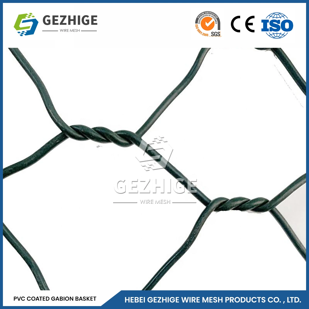 Gezhige 100X120 mm sechseckiges Drahtgeflecht Hersteller 2,0-4,0mm Drahtstärke PVC-beschichtete sechseckige Gewebe Gabion Mesh China 2,0 * 1,0 * 0,5 M Draht Mesh-Box Mit Gabionen