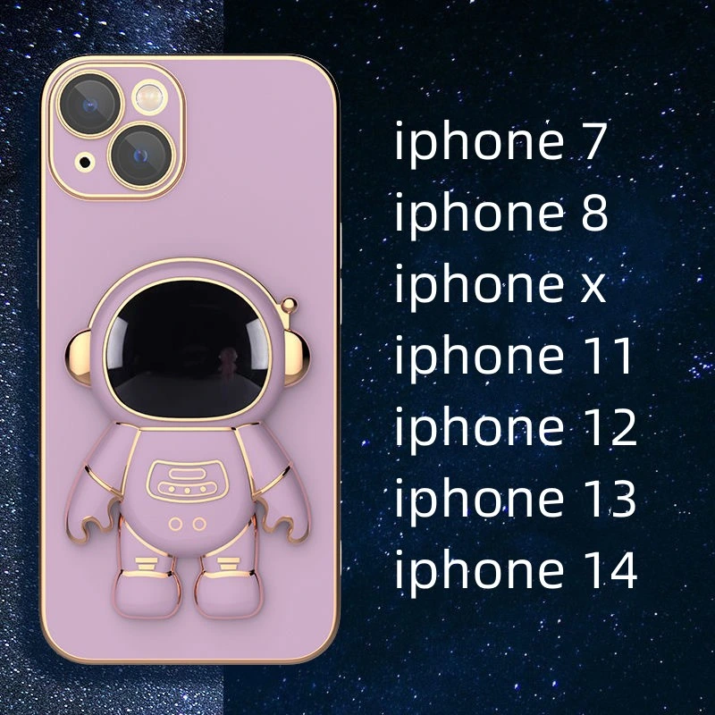 Factory Wholesale/Supplier Plated Glossy Mobile Phone Case Cover for iPhone 14 with Astronaut Stand Accessories