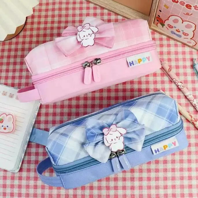 Cute Pencil Bag Big Capacity Pink Oxford Pen Case Stationery Storage Bag Zipper Tote Pouch Fashion Makeup Bag for Student & Girl