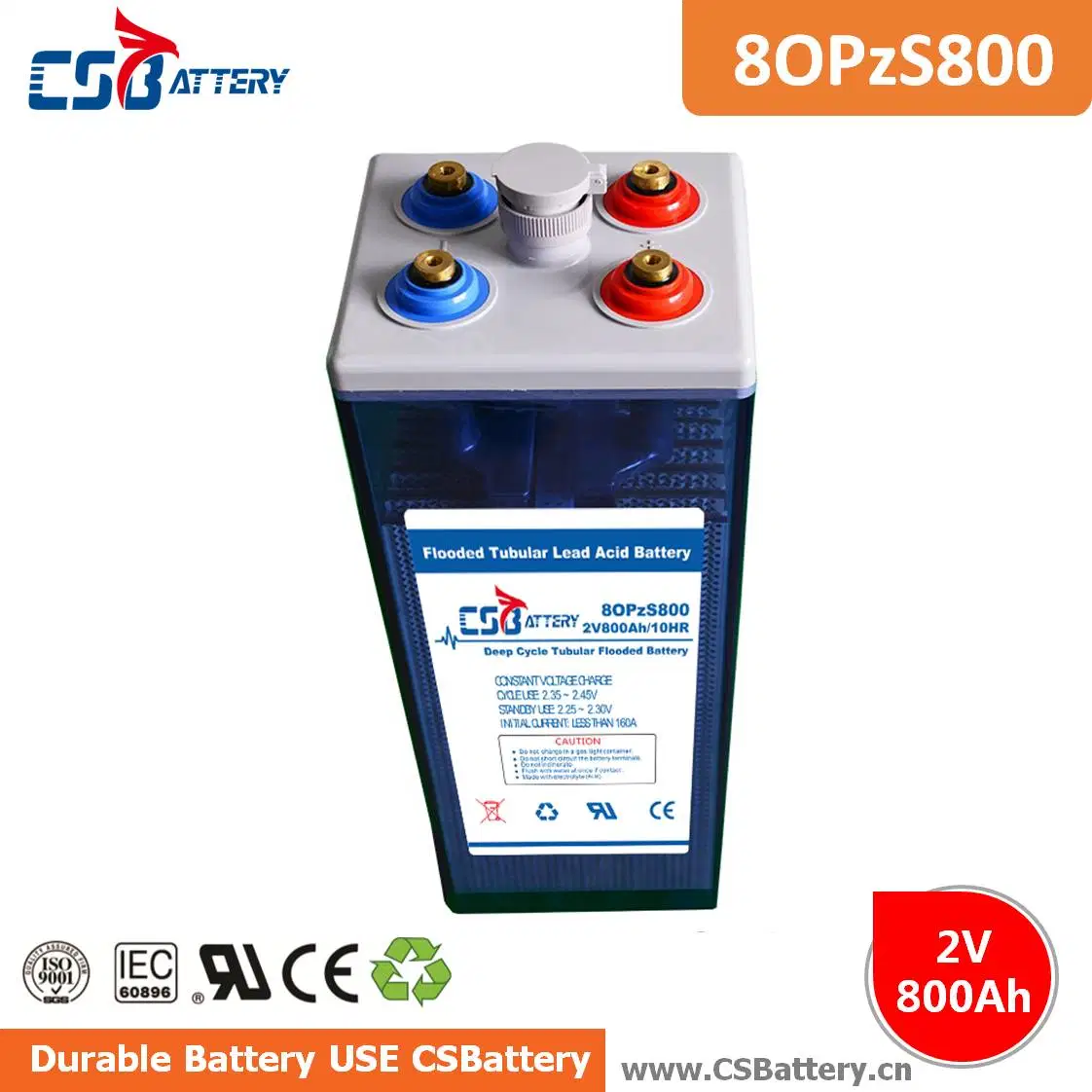 Csbattery 2V 200ah-420ah/500ah-800ah/1000ah-1500ah/2000ah-3000ah Tubular Flooded Opzs Battery for Solar-Bts/Wind-Power/Telecome/UPS/Railway/Opzv/Css