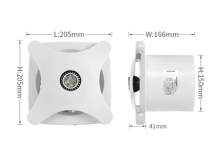 Luz LED de 6 pulgadas de cuarto de baño Ventilador de conducto de escape