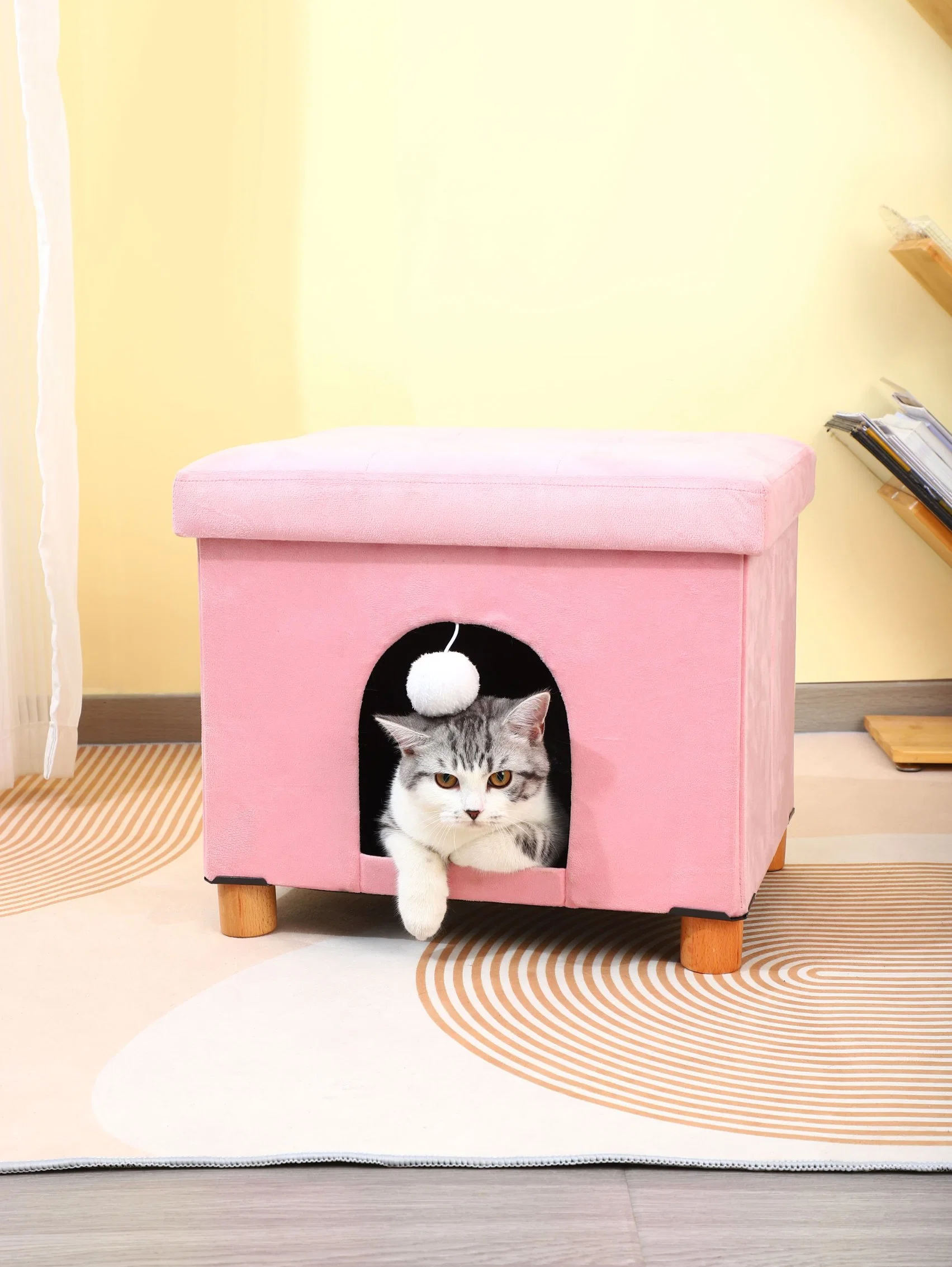 La decoración de bolas de pelo de abedul Perrera Gato casa de madera