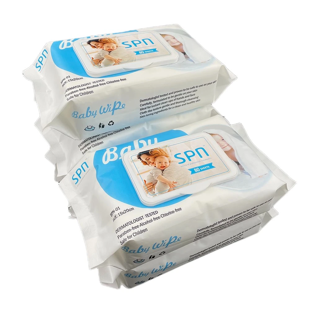 Personnalisé Prix bon marché 80 PCS bébé mouchoirs biodégradables Original Serviettes de bébé Scted Free Skin Care lingettes humides sain sûr Lingettes organiques pour bébés