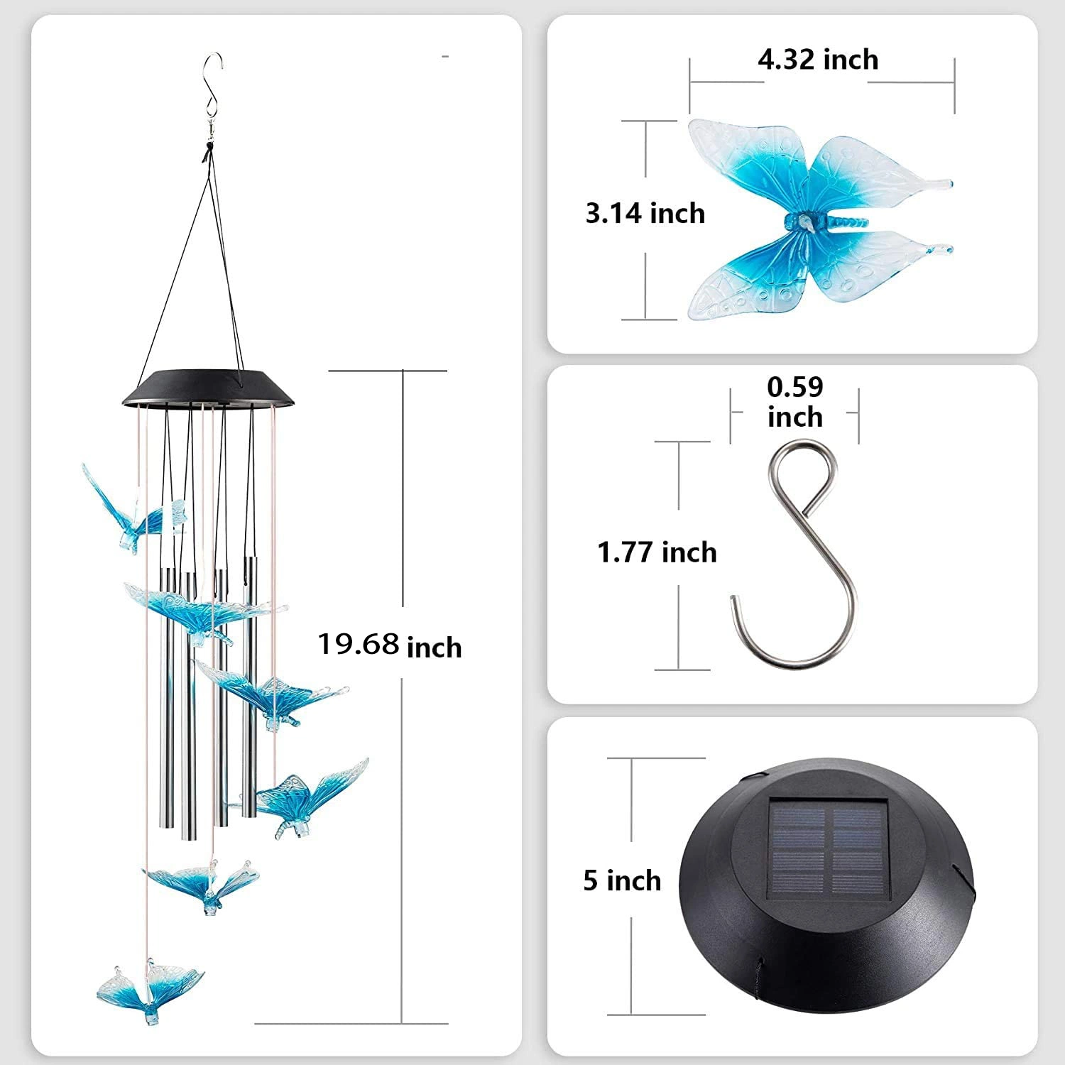 Luz de las chimeneas de viento de Hummingbird Azul Solar