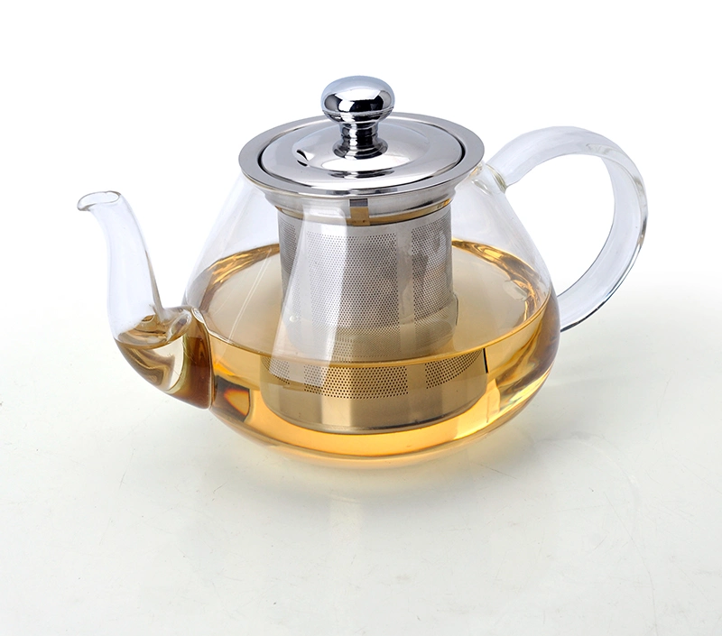 Elegent Transparent Glass Teapot with Stainless Steel Silter Krttle with Handle and Cover