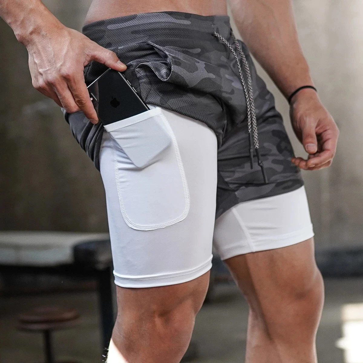 Manufacture Men Workout Fitness Shorts Sport Running 2PCS in One Double Layer Gym Compression Men Shorts