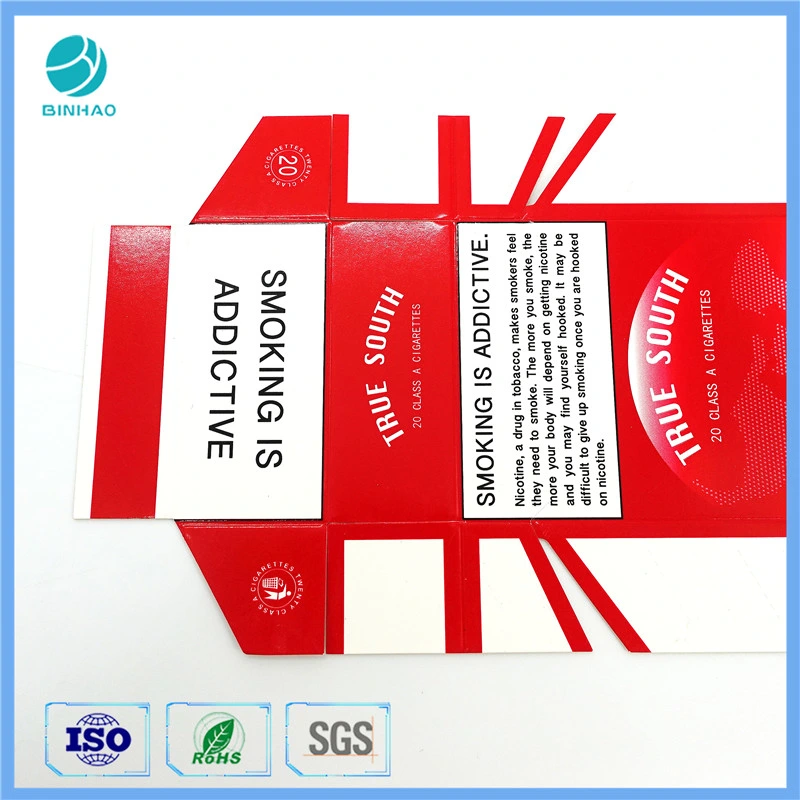 Rote glasige Pappe SBS Holz Zellstoff Papier Zigarettenschachtel UV Stempeldruck