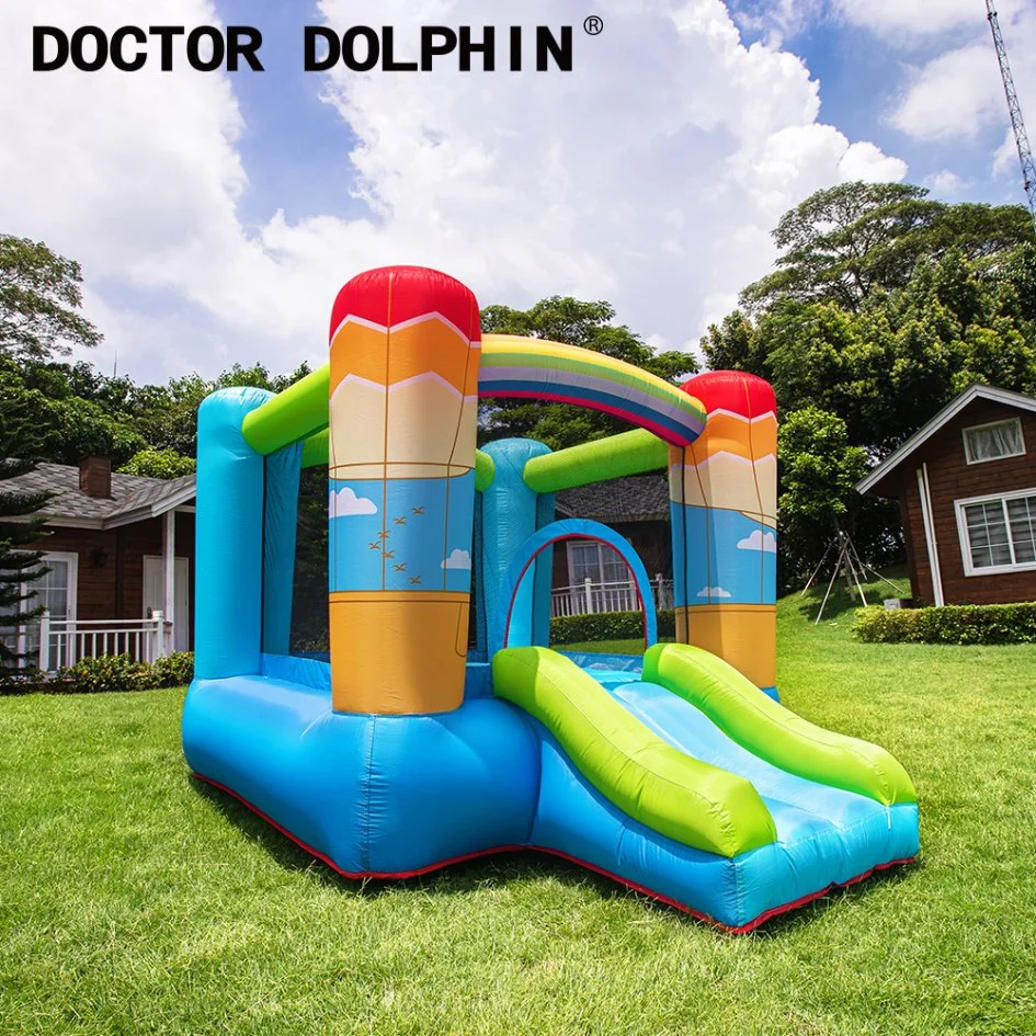 Inflatable Bouncer Castle Rainbow Jumping Castle with Small Slide for Kids in Garden