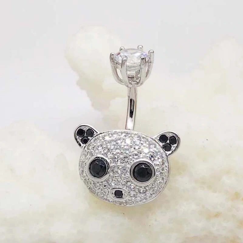 S925 Sterling Silber Cubic Zirkonia Panda Bauchnöpfe Ringe