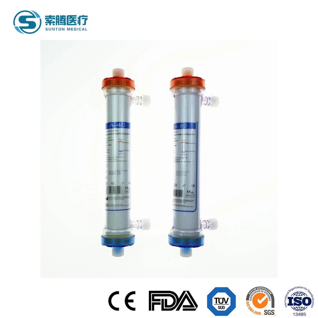 China Sunton 1.5/1.8/2 M2 1.5/1.8/2 M2 o tamaño personalizado Hemodialyzer dializador Mayorista/Proveedor de la fábrica de grado médico de diálisis de alto flujo de sangre dializador