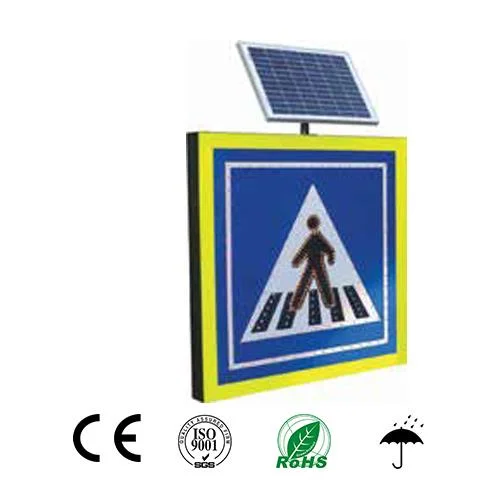 LED Flashing Traffic Lamp Sign Solar Power Crossing Pedestrian Sign