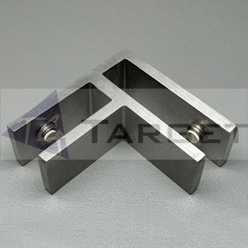 Pool Fence Connector, Frameless Glass, 90 Degree, No Glass Cutout, Easy Install (SF-M006A)