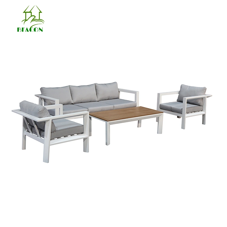 4 PCS Mobilier de jardin en rotin de luxe pour cour extérieure en tissu imperméable