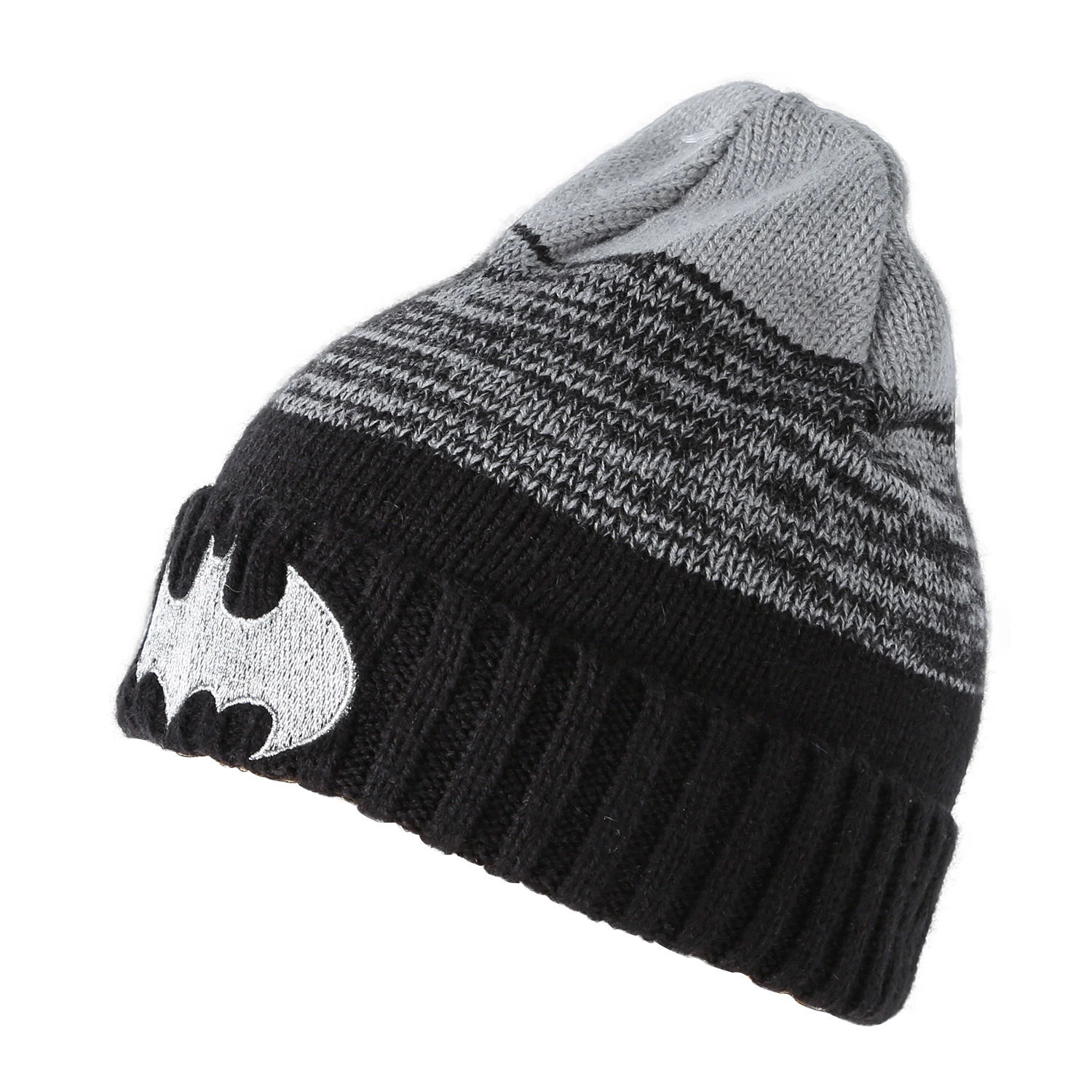 ODM Custom Logo Grey Black Stripe Knitted Soft Fashion Beanie Hat