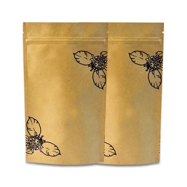 Custom Printed Logo Tea Snacks Packing Stand up Pouch Bag Aluminum Foil 100 Percent Biodegradable Kraft Paper Ziplock Bags Food Packaging