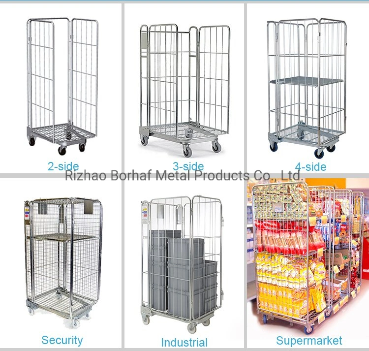 Galvanized Wire Mesh Roll/Roller Container Logistic Cart Warehouse Trolley Storage Cage