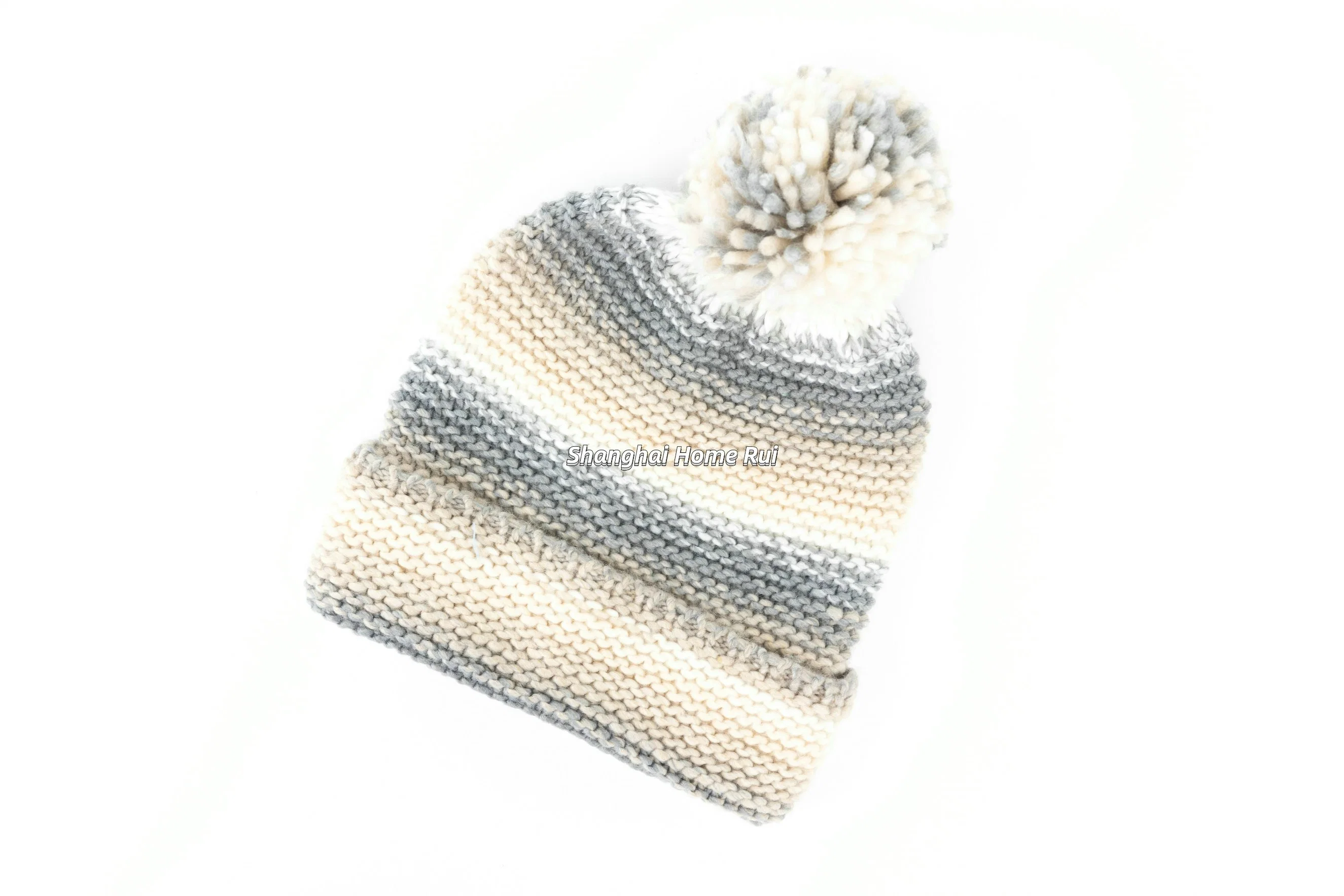 Les femmes chaud Slouchy doux chant de pliage en acrylique Blanc Gris Beige Pompom Blended mixte Bonnet rayé décontracté Beanie Hat