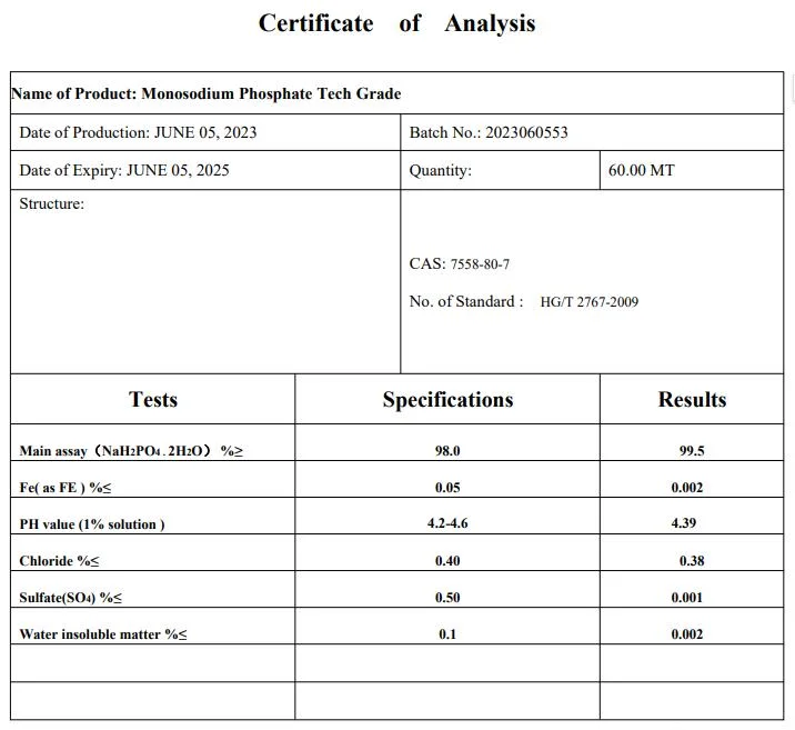 Mono Sodium Phosphate Tech Grade 7558-80-7 Wholsale From Factory