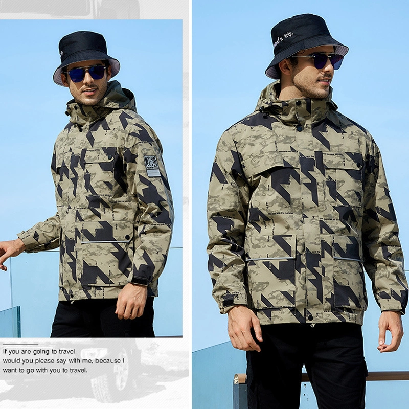 Camo Ski Wear with Hood Waterproof Hiking Fishing Travel Fleece Inner Jacket Warm Parka Coat