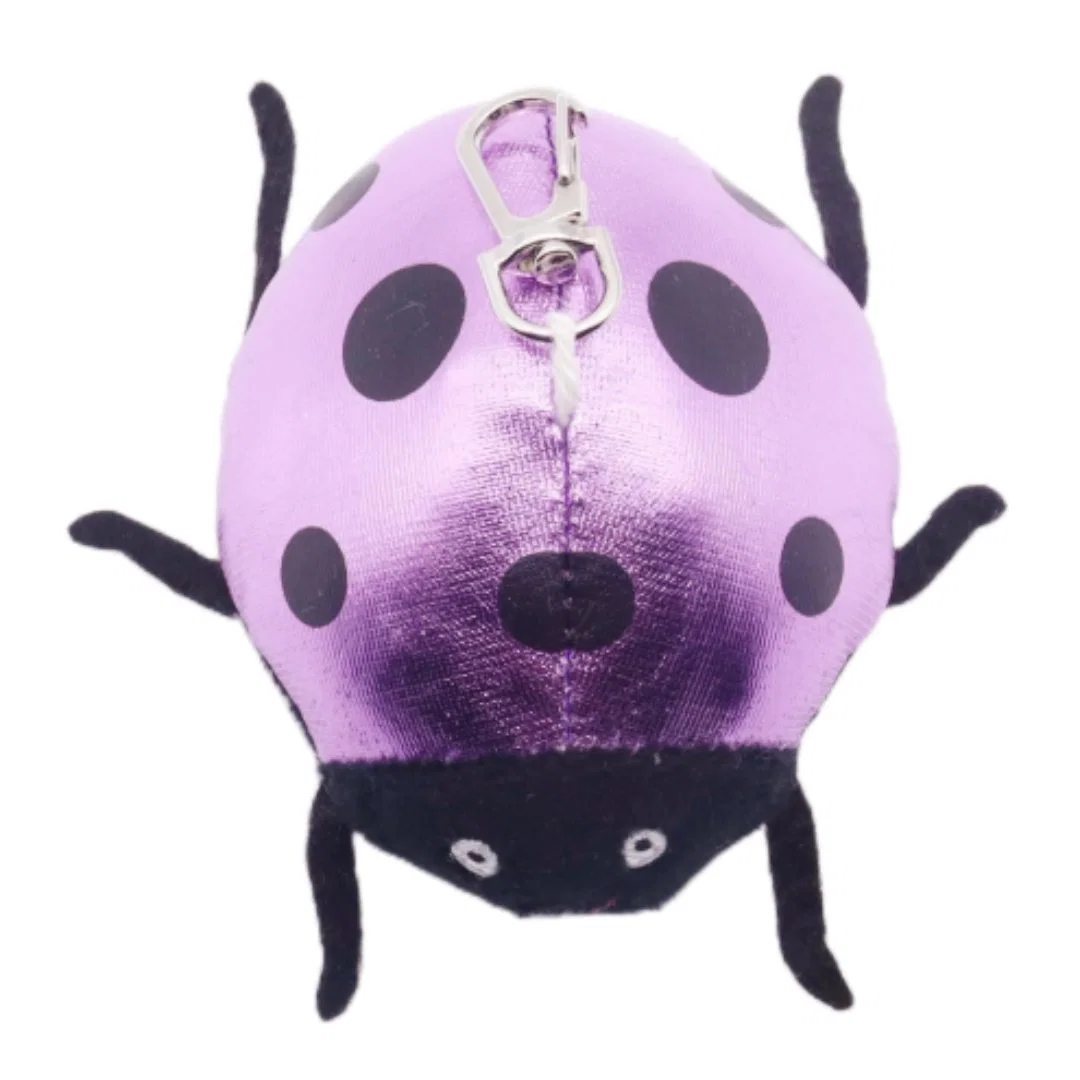 Custom Stuffed Beetle Clip Soft Insect Cartoon Ladybug Key Ring Kids Plush Seven-Star Ladybird Toys Purple Shining Wings with Black Printing Animal Keychain