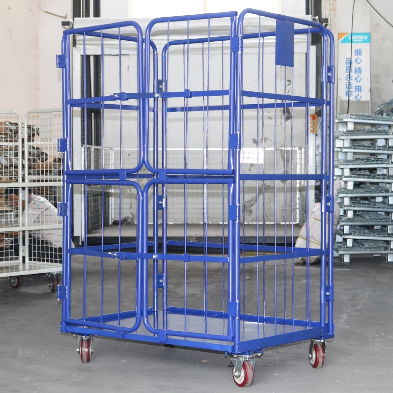 Foldable Collapsible Stackable Warehouse Storage Steel Metal Wire Mesh Roll Cage Container