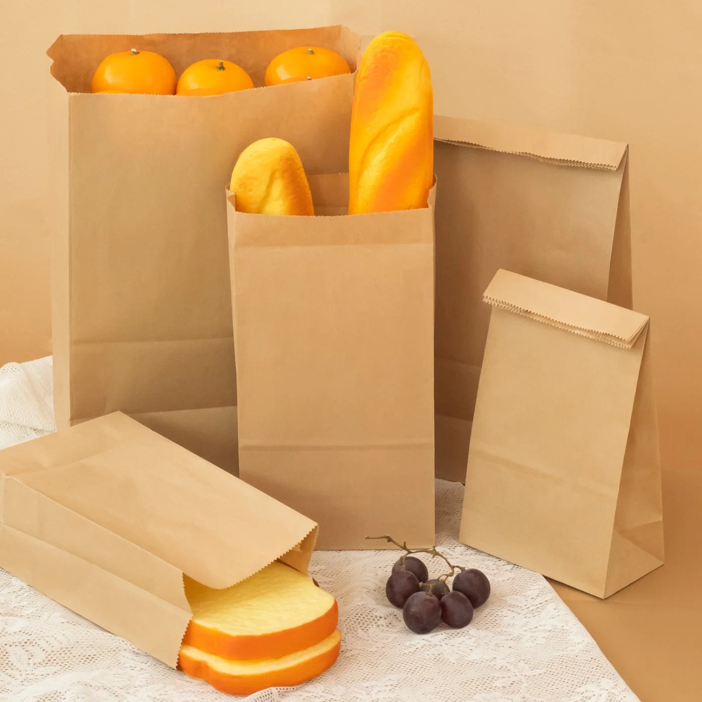 Good Quality Kraft Paper Bag Disposable Grease Proof Coated Paper Fast Food Take Away Packaging Bags