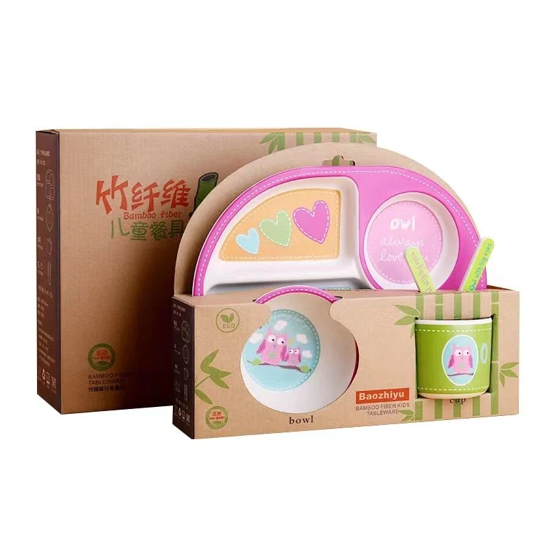 BPA Free Eco-Friendly Cartoon Children Tableware Set Bamboo Fiber Tableware Dinnerware for Kids