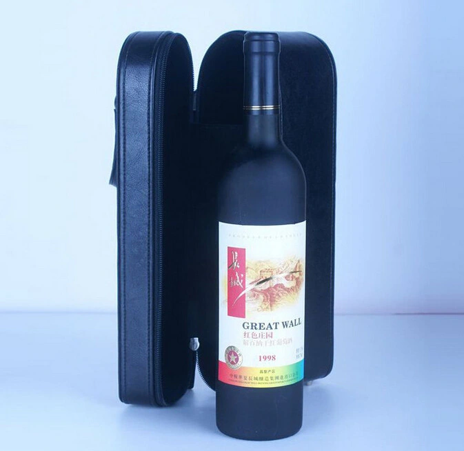 Soft Black PU Leather Single Wine Case and Bag with Window Set