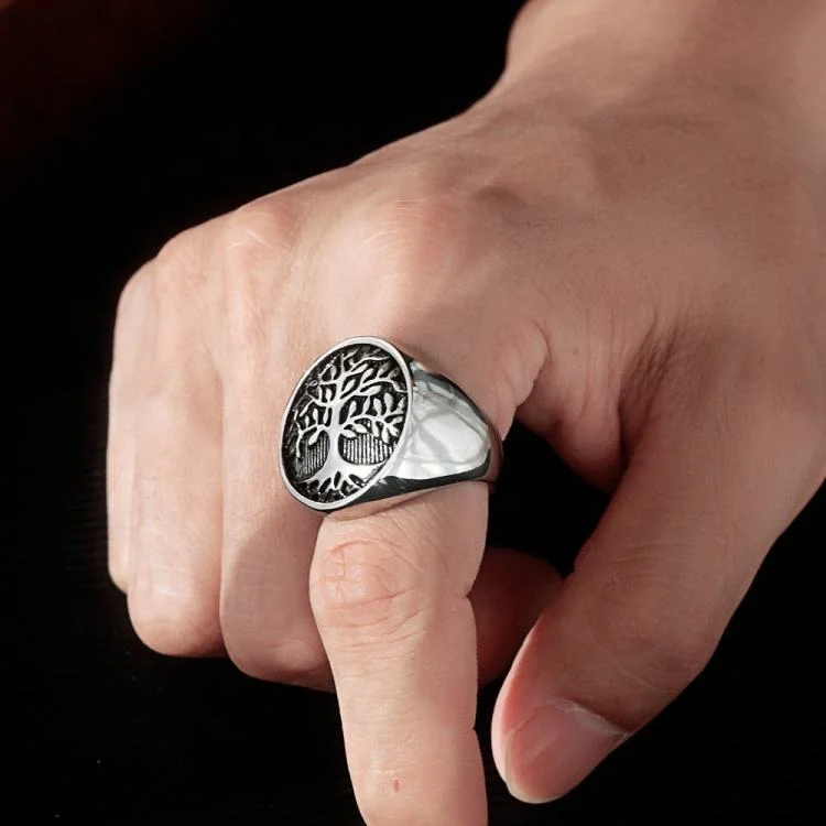 High Grade Quality 316L Titanium Steel Black Oil Filled Rings The Tree of Life Patterns Ring