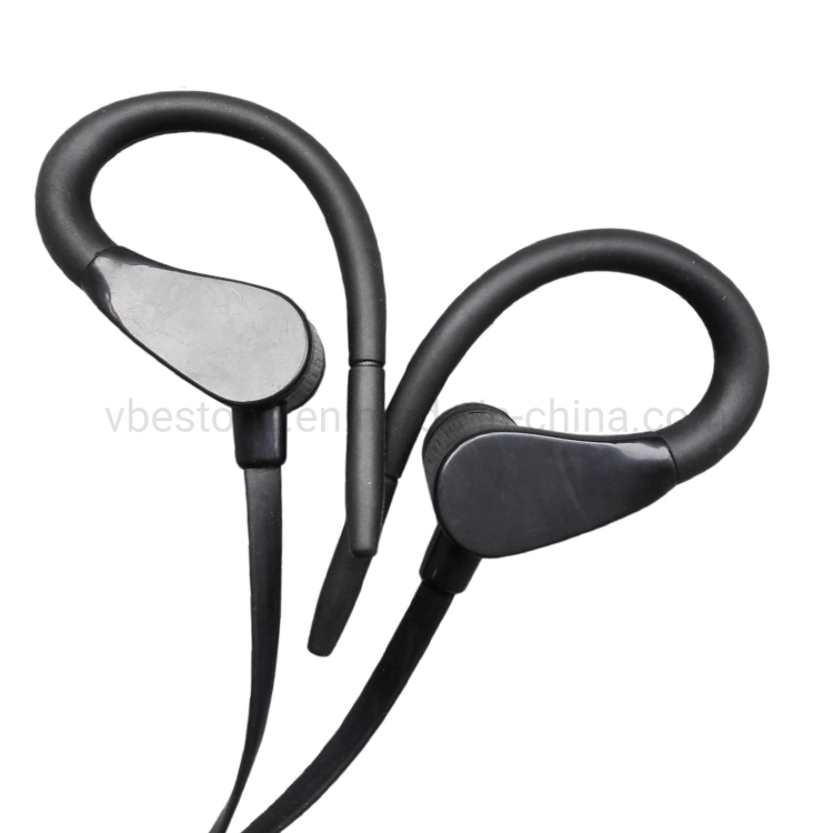 Comfortable Flat Cord Stereo Earphone Wired Ear Hook Headphone Clip on Headphones with Microphone