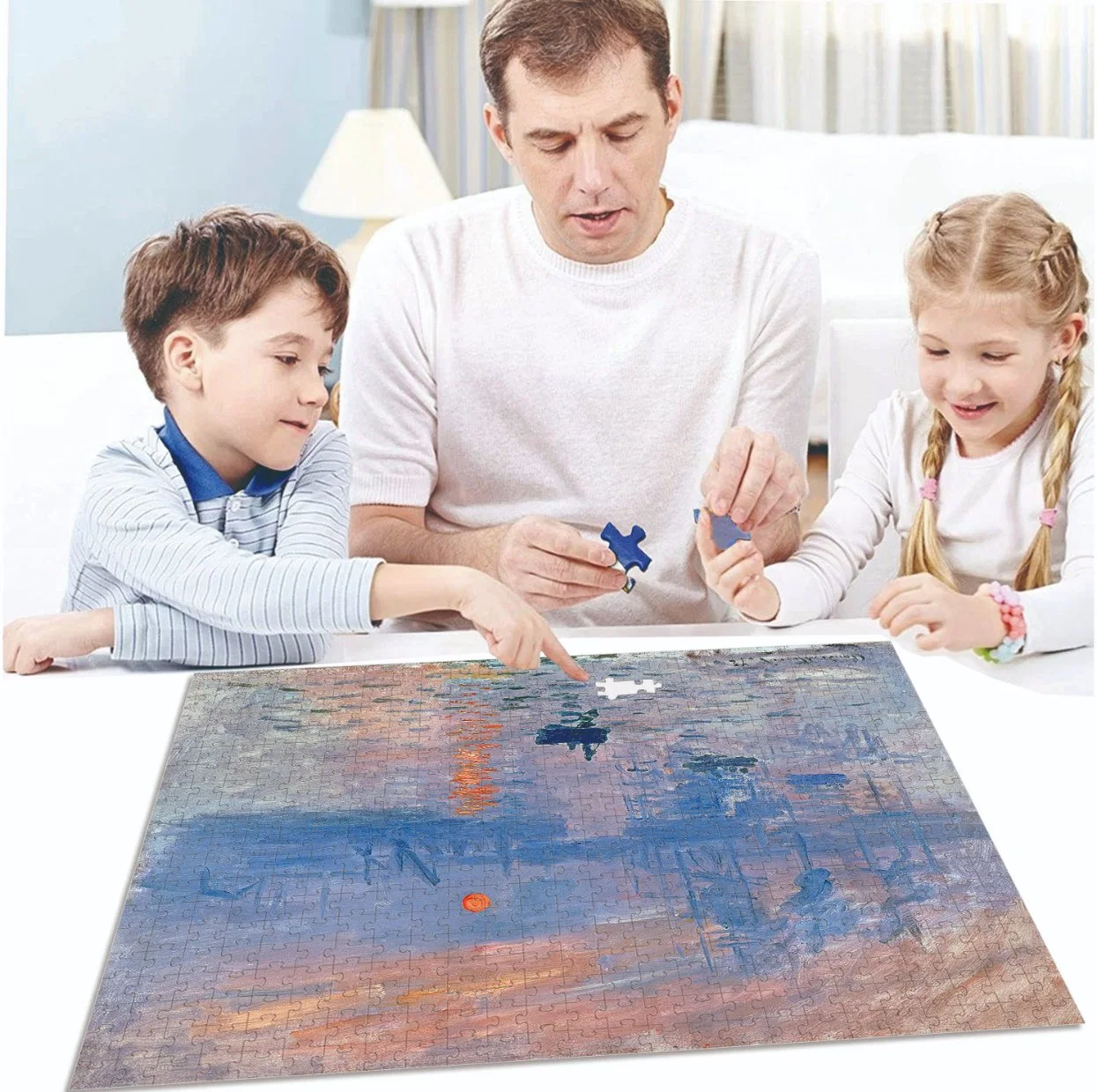 Monet Sunrise Impression, Wooden 1500 Piece Jigsaw Puzzle Gifts Children's Toy for People of All Ages, with Customisable Patterns and Sizes and Pieces.