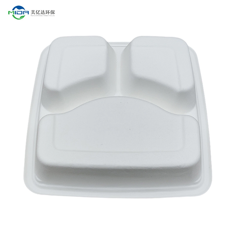 Biodegradable Sugarcane Bagasse Tays 3 Compartment Tray Used Restaurant Plates Cutlery Dinner Plate Bagasse Bowl Dinner Set for School and Children