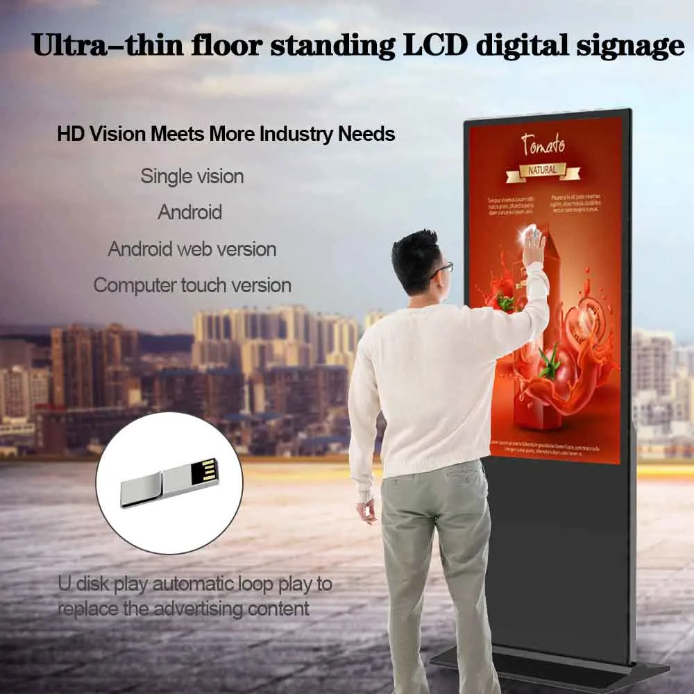 43 49 Inch Indoor Capacitive Touch Screen Monitors 4K LCD Digital Signage Media Advertising Player