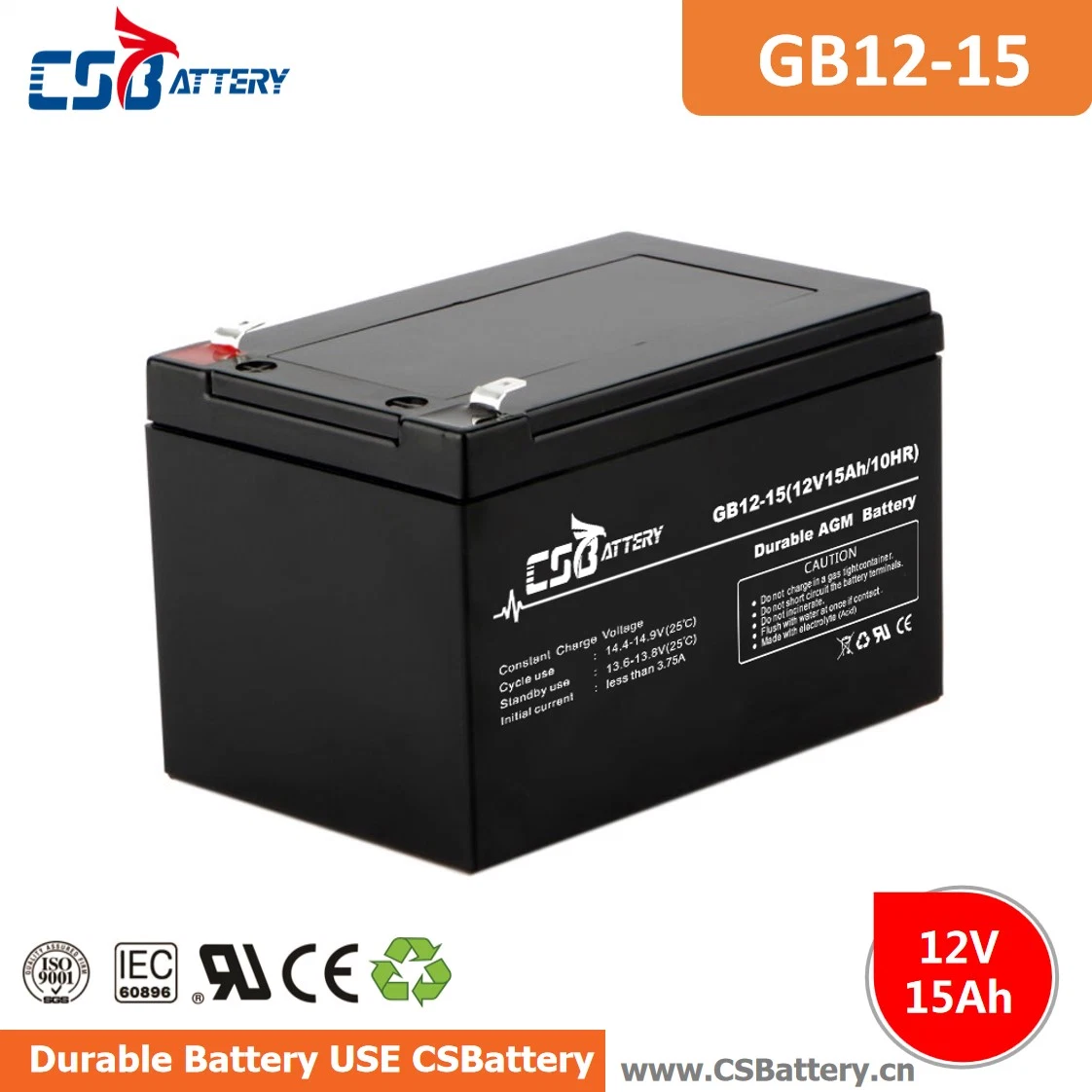 Csbattery 12V15Ah generador solar batería AGM para herramientas eléctricas/marino/Juguetes/Amy