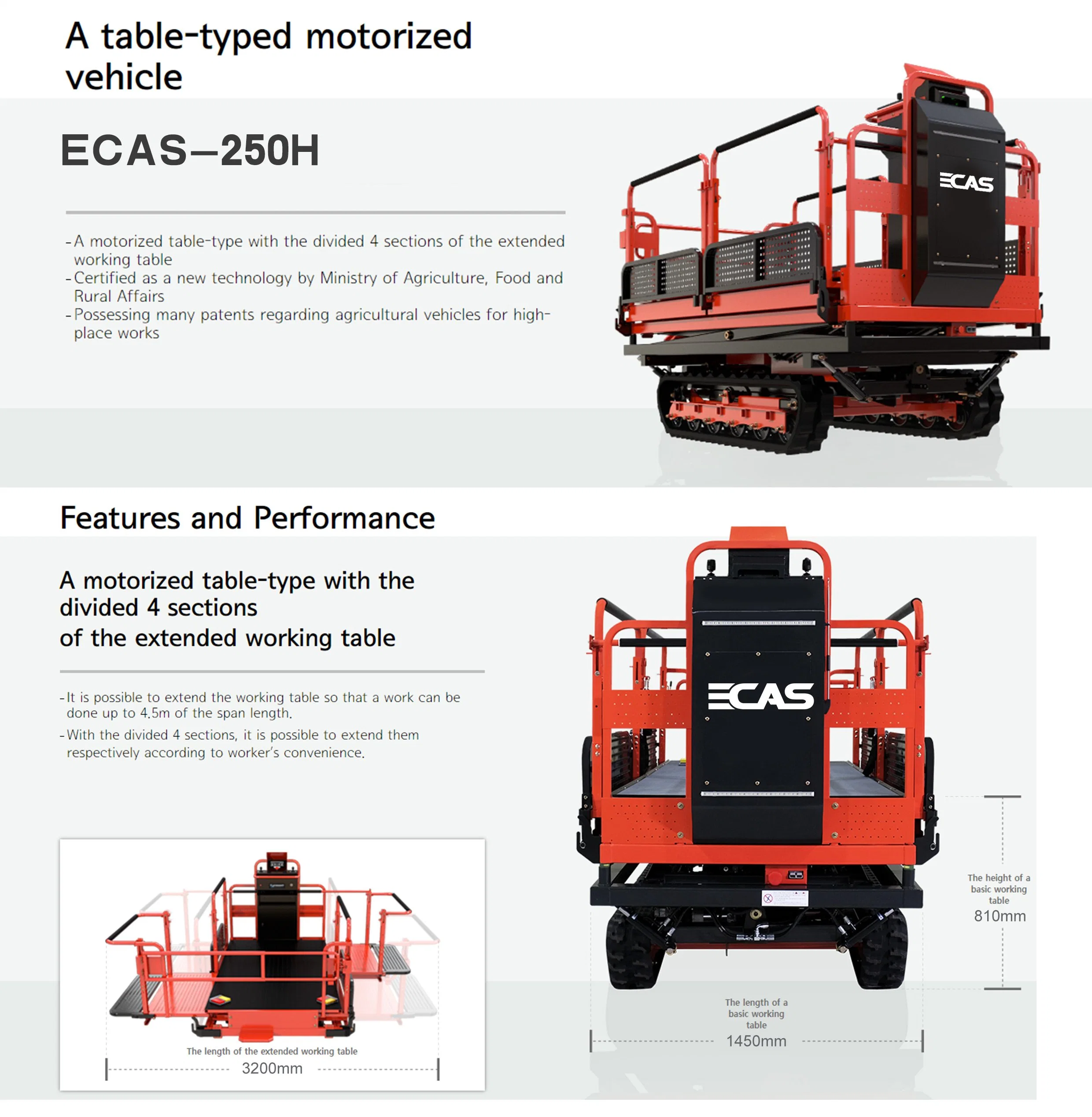 Ecas-250h 0-3.5km/H Lifting Height Electric Scissor Table Platform