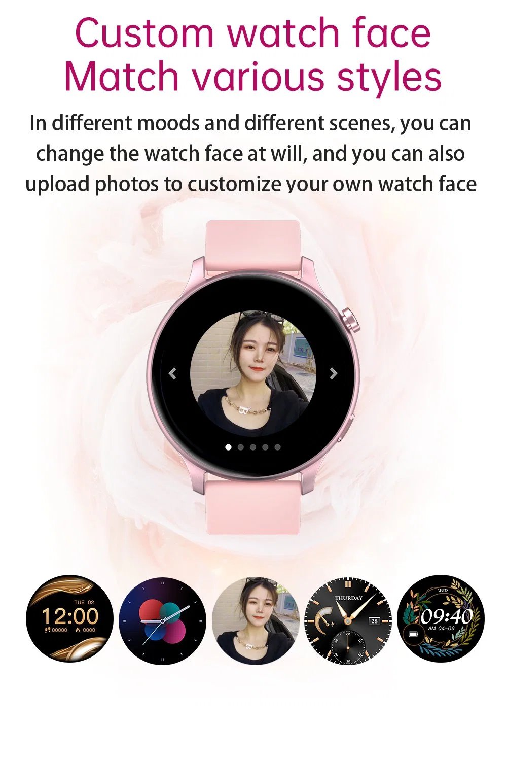 1.28 Inch Round Shape Ultra Thin Da Fit APP Rose Gold Reloj Inteligente Bracelet Smart Watch Phone