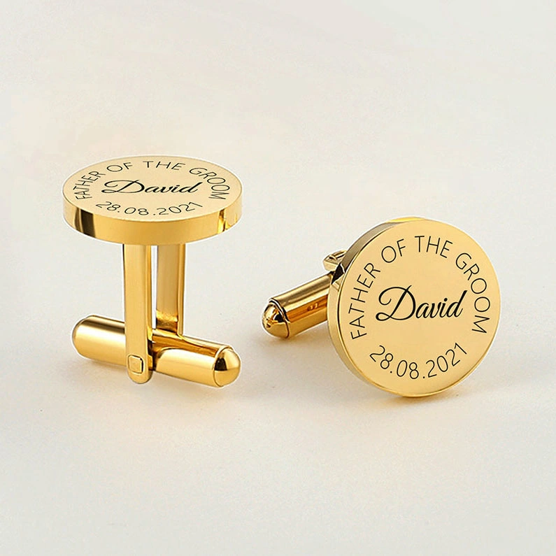 Personalised Gold Garment Accessories Custom Initials Name Wedding Groom Cufflinks