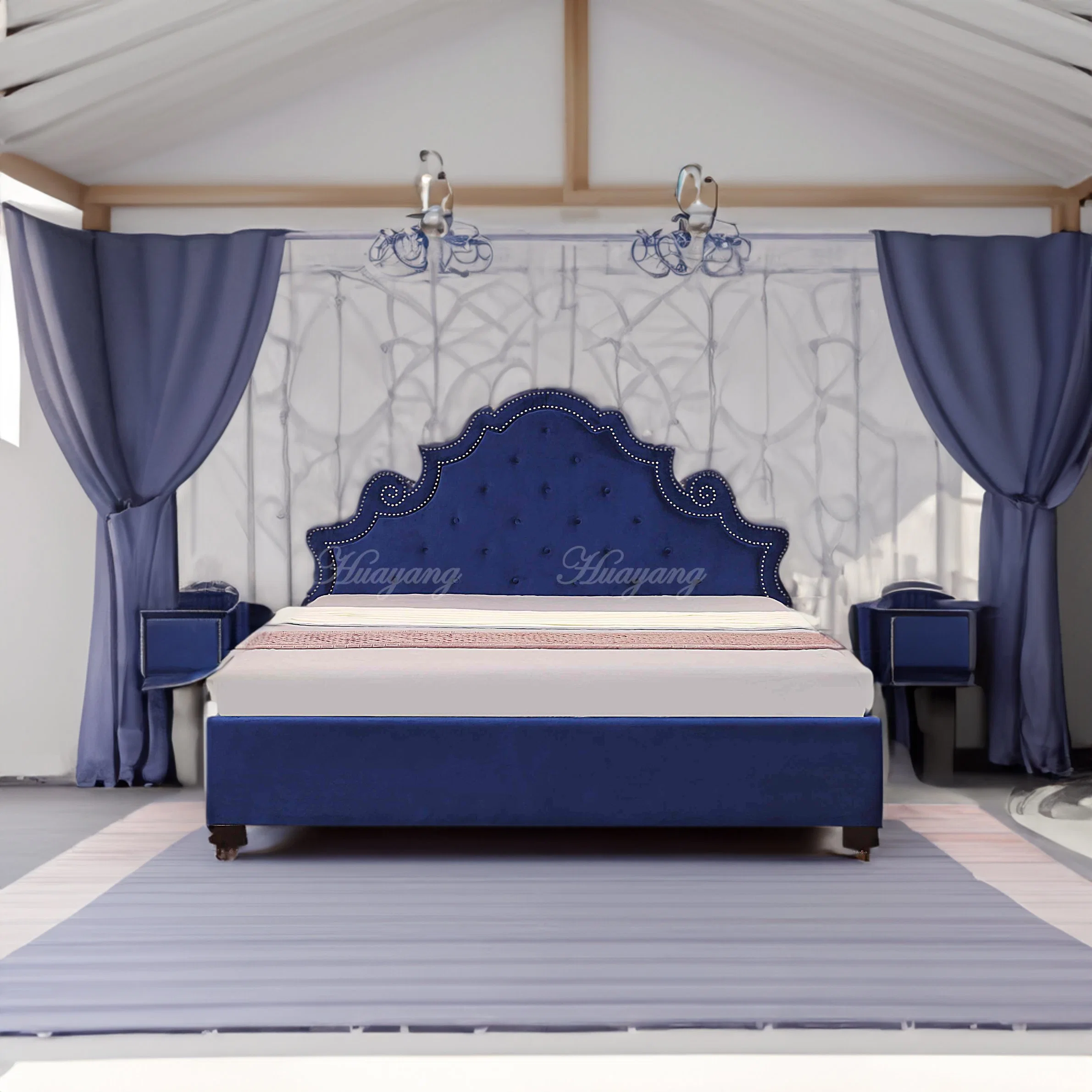 Huayang Hotel personalizado cama tejido de almacenamiento conjunto de muebles de dormitorio de diseño Para adultos