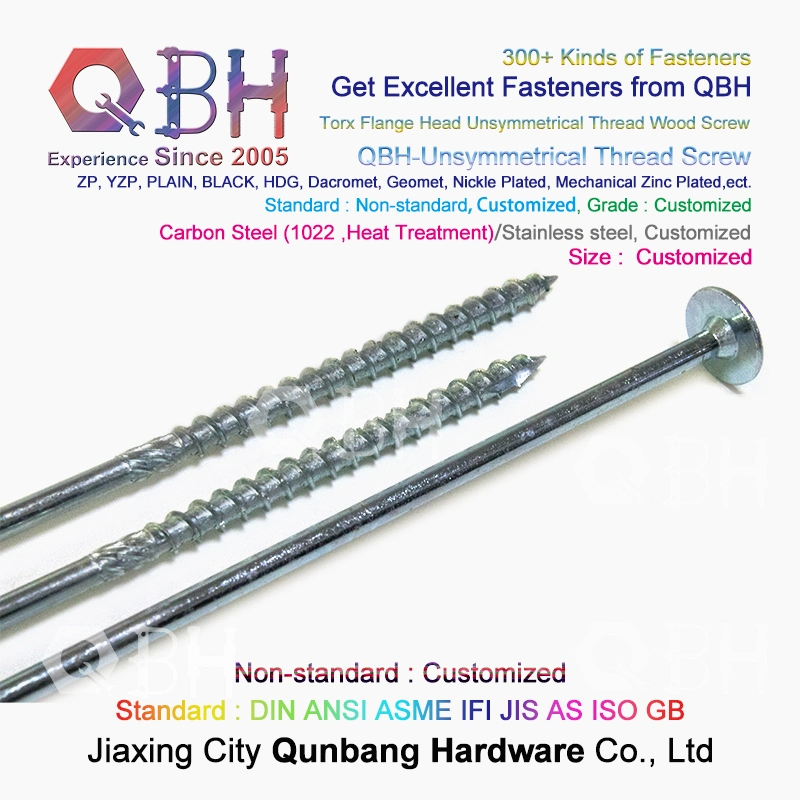 Qbh Non-Standard Carbon Steel/Stainless Steel SS304 SS316 Torx Flange Head Customized Unsymmetrical Thread Long Wood Furniture Screw Fastener Fittings