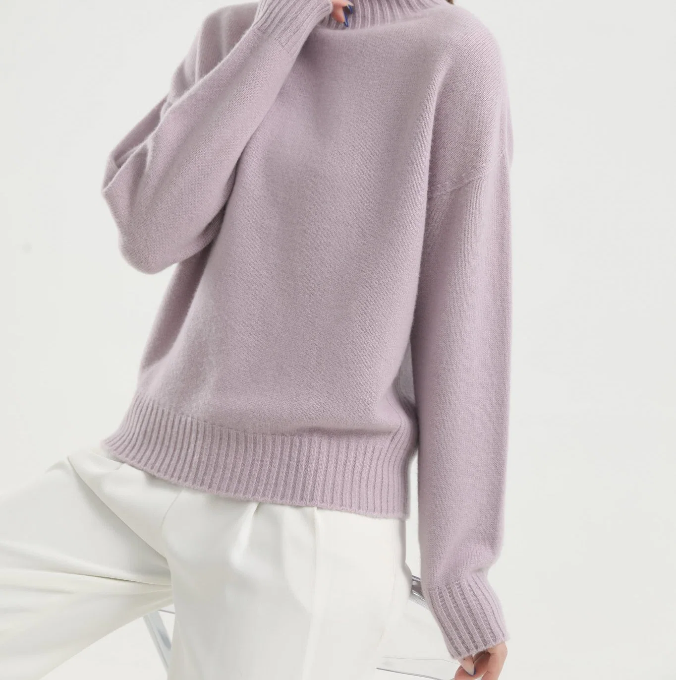 Senhoras Moda 2X2 Rib Turtleneck lã Cashmere Pullover Sweater